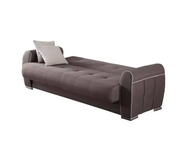 Sofá-cama Dababi, sofá-cama container de 3 lugares com 2 almofadas incluídas, Sofá da sala em tecido acolchoado com abertura click-clac, 224x85h87 cm, Cinza claro