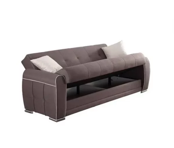 Sofá-cama Dababi, sofá-cama container de 3 lugares com 2 almofadas incluídas, Sofá da sala em tecido acolchoado com abertura click-clac, 224x85h87 cm, Cinza claro