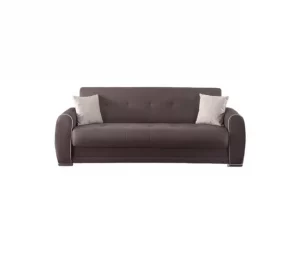 Sofá-cama Dababi, sofá-cama container de 3 lugares com 2 almofadas incluídas, Sofá da sala em tecido acolchoado com abertura click-clac, 224x85h87 cm, Cinza claro