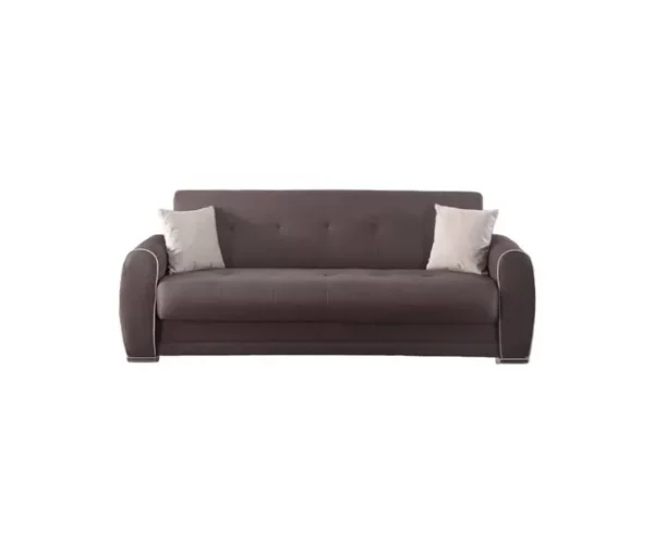 Sofá-cama Dababi, sofá-cama container de 3 lugares com 2 almofadas incluídas, Sofá da sala em tecido acolchoado com abertura click-clac, 224x85h87 cm, Cinza claro