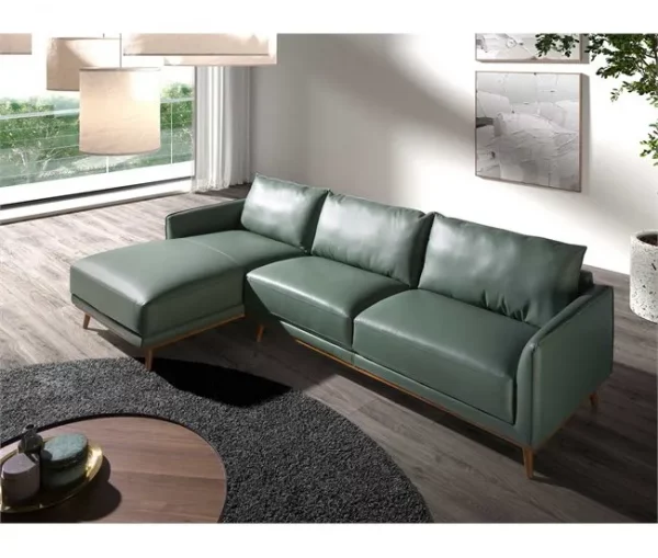Sofá chaise longue esquerdo em pele verde