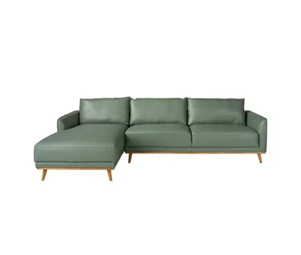 Sofá chaise longue esquerdo em pele verde