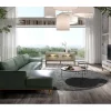 Sofá chaise longue esquerdo em pele verde