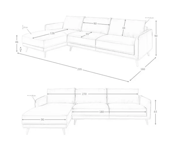 Sofá chaise longue esquerdo em pele verde
