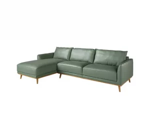Sofá chaise longue esquerdo em pele verde