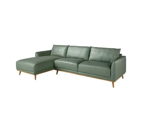 Sofá chaise longue esquerdo em pele verde