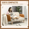 HOMCOM Sofá de 2 Lugares Estofado em Veludo Sofá de Sala de Estar com Apoio para os Braços e Pés de Madeira Sofá Pequeno Carga 240 kg para Dormitório Escritório 130x74x76 cm Bege e Ocre