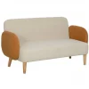 HOMCOM Sofá de 2 Lugares Estofado em Veludo Sofá de Sala de Estar com Apoio para os Braços e Pés de Madeira Sofá Pequeno Carga 240 kg para Dormitório Escritório 130x74x76 cm Bege e Ocre