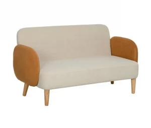 HOMCOM Sofá de 2 Lugares Estofado em Veludo Sofá de Sala de Estar com Apoio para os Braços e Pés de Madeira Sofá Pequeno Carga 240 kg para Dormitório Escritório 130x74x76 cm Bege e Ocre