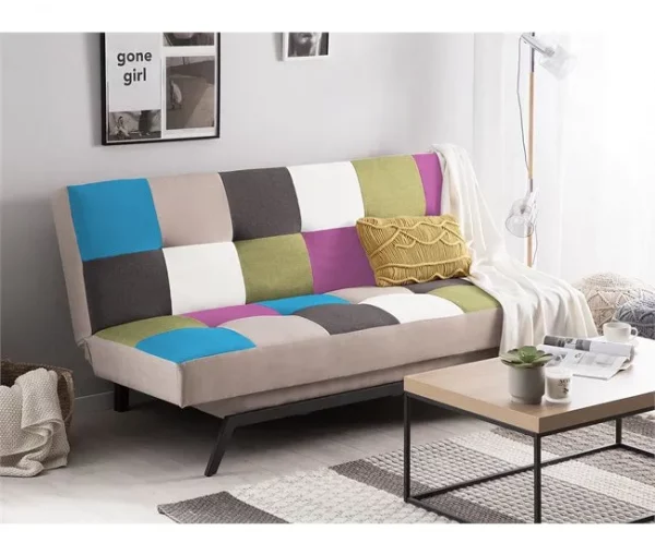 Sofá-cama em tecido multicolor LEEDS