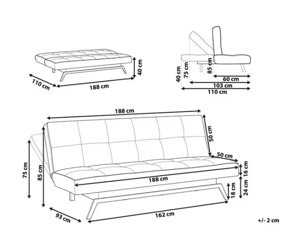 Sofá-cama em tecido multicolor LEEDS