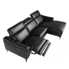 Sofá chaise longue direito em couro preto