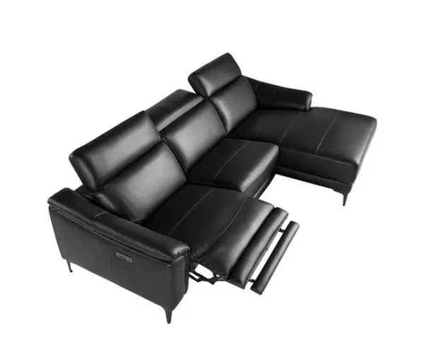 Sofá chaise longue direito em couro preto