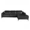 Sofá chaise longue direito em couro preto