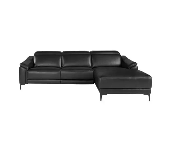 Sofá chaise longue direito em couro preto