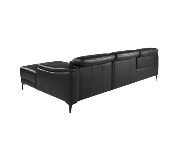 Sofá chaise longue direito em couro preto