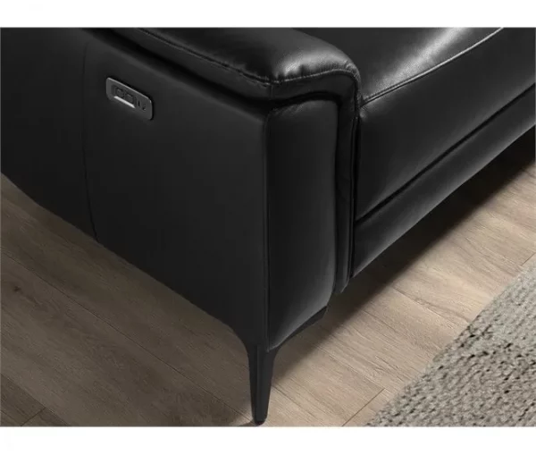 Sofá chaise longue direito em couro preto