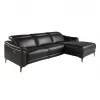Sofá chaise longue direito em couro preto
