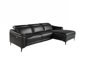 Sofá chaise longue direito em couro preto