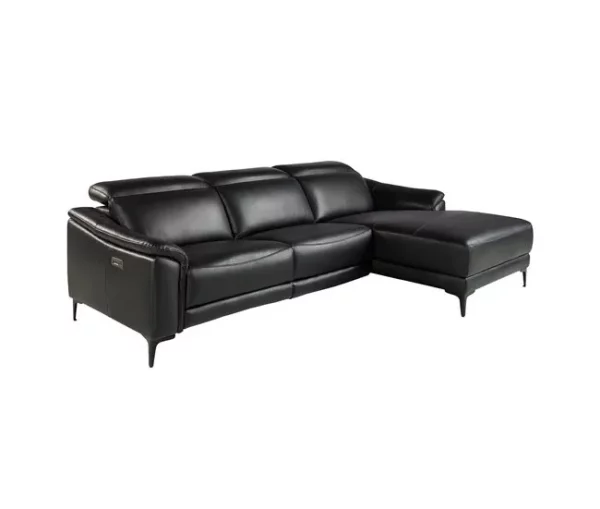 Sofá chaise longue direito em couro preto