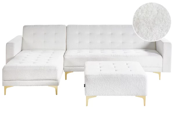 Corner Sofa Right w ottoman ABERDEEN, white boucle DEF