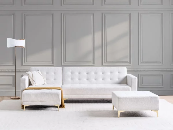 Corner Sofa Right w ottoman ABERDEEN, white boucle DEF