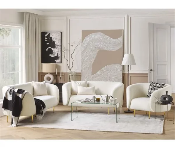 Conjunto de sofás com 6 lugares em tecido bouclé branco LOEN