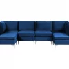 6 Seater U-Shaped Modular Velvet Sofa Blue EVJA DEF