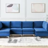 6 Seater U-Shaped Modular Velvet Sofa Blue EVJA DEF