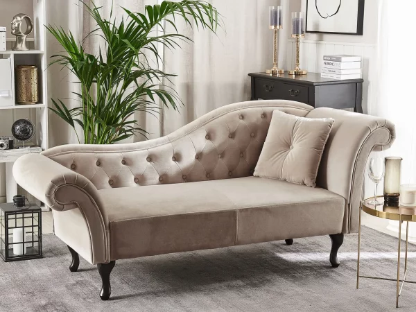 Chaiselongue LATTES rechtsseitig beige Samtstoff CH