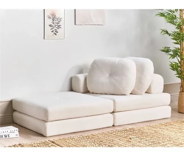 Sofá-cama de 1 lugar em tecido bouclé branco OLDEN