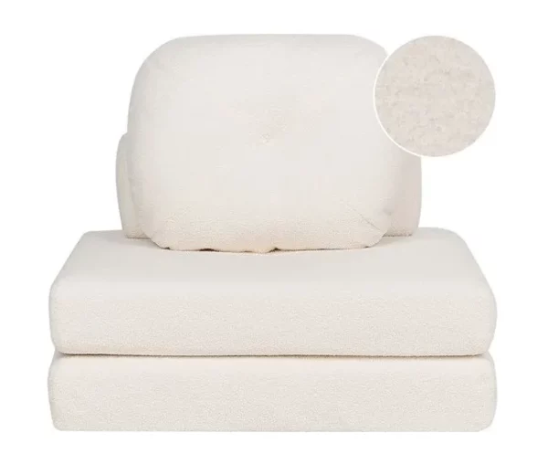 Sofá-cama de 1 lugar em tecido bouclé branco OLDEN