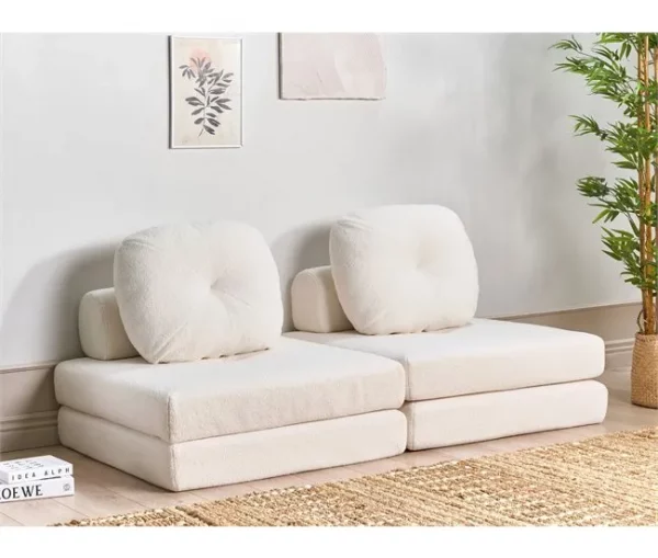 Sofá-cama de 1 lugar em tecido bouclé branco OLDEN