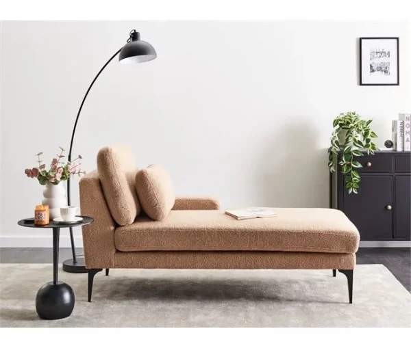 Chaise-longue à esquerda em bouclé cor de areia EWRON
