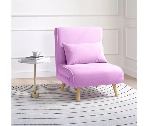 HOMCOM Sofá Cama Individual Sofá Cama Estofado em Linho com Encosto Ajustável em 5 Posições e Almofada Sofá Cama Pequeno para Sala de Estar 72x75x85 cm Rosa