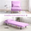 HOMCOM Sofá Cama Individual Sofá Cama Estofado em Linho com Encosto Ajustável em 5 Posições e Almofada Sofá Cama Pequeno para Sala de Estar 72x75x85 cm Rosa