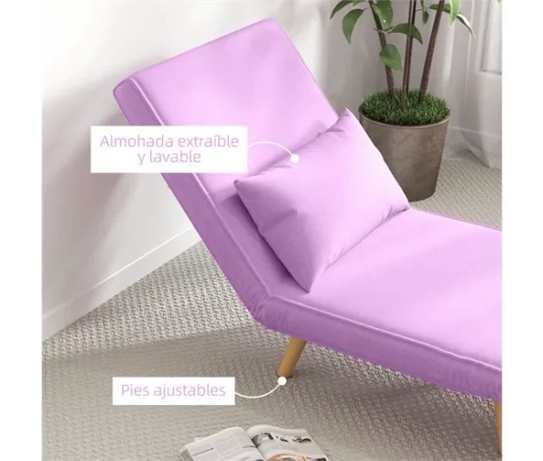 HOMCOM Sofá Cama Individual Sofá Cama Estofado em Linho com Encosto Ajustável em 5 Posições e Almofada Sofá Cama Pequeno para Sala de Estar 72x75x85 cm Rosa