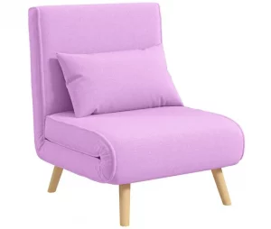 HOMCOM Sofá Cama Individual Sofá Cama Estofado em Linho com Encosto Ajustável em 5 Posições e Almofada Sofá Cama Pequeno para Sala de Estar 72x75x85 cm Rosa