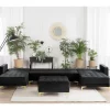 Sofá-cama em forma de U de 5 lugares com repousa-pés em veludo preto ABERDEEN