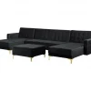 Sofá-cama em forma de U de 5 lugares com repousa-pés em veludo preto ABERDEEN