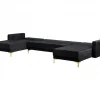 Sofá-cama em forma de U de 5 lugares com repousa-pés em veludo preto ABERDEEN