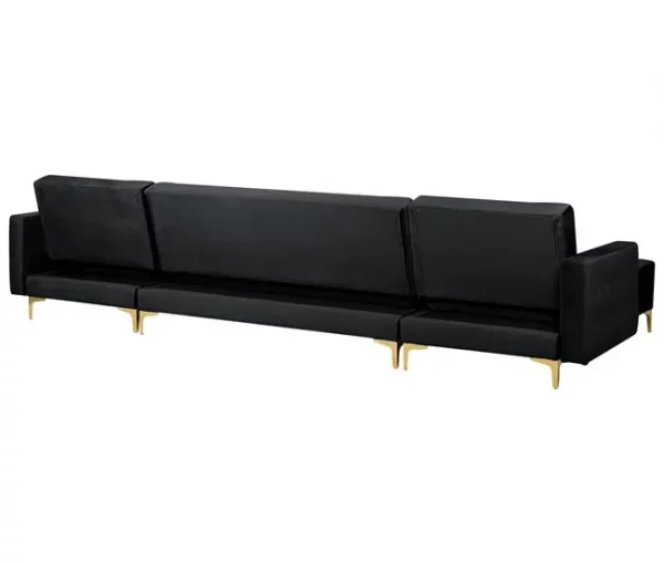 Sofá-cama em forma de U de 5 lugares com repousa-pés em veludo preto ABERDEEN