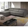 ANGEL CERDA Sofá chaise longue em pele com relaxamento Cinzento escuro