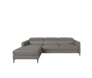 ANGEL CERDA Sofá chaise longue em pele com relaxamento Cinzento escuro