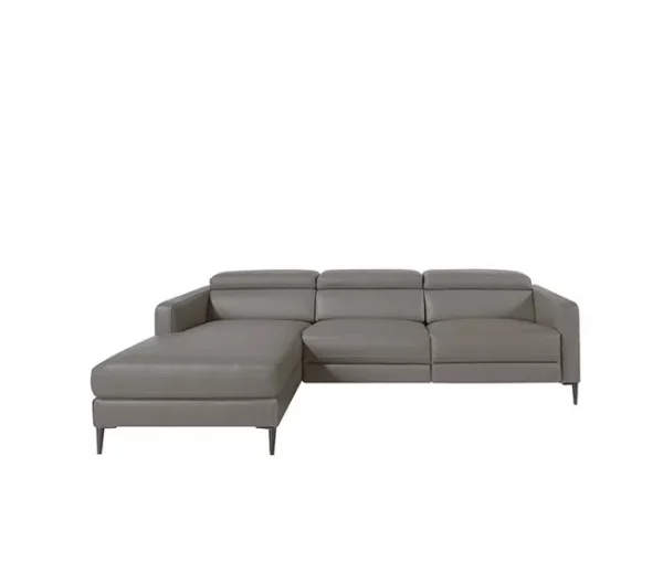 ANGEL CERDA Sofá chaise longue em pele com relaxamento Cinzento escuro
