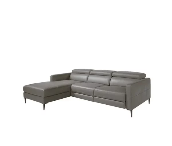 ANGEL CERDA Sofá chaise longue em pele com relaxamento Cinzento escuro