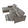 ANGEL CERDA Sofá chaise longue em pele com relaxamento Cinzento escuro