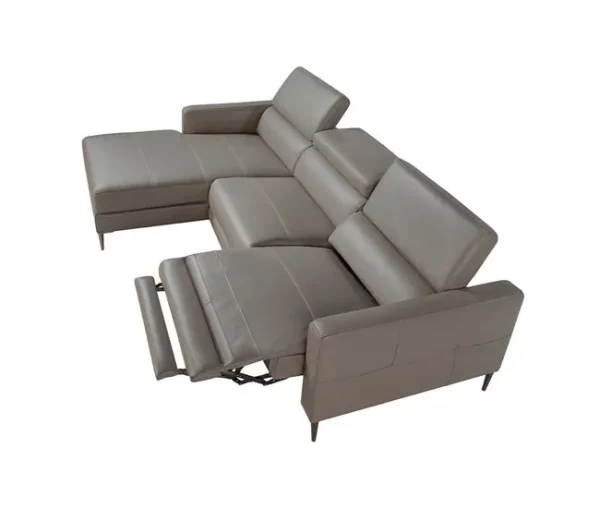 ANGEL CERDA Sofá chaise longue em pele com relaxamento Cinzento escuro