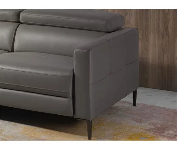 ANGEL CERDA Sofá chaise longue em pele com relaxamento Cinzento escuro