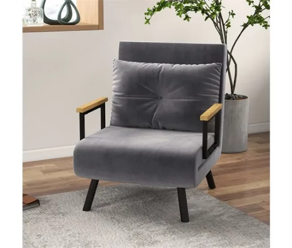 HOMCOM Poltrona Convertível em Cama Dobrável Poltrona 3 em 1 Convertível em Cama com Encosto Ajustável em 5 Níveis e Almofada Acolchoada para Escritório Sala de Estar Carga 120 kg 63x73x81 cm Cinza
